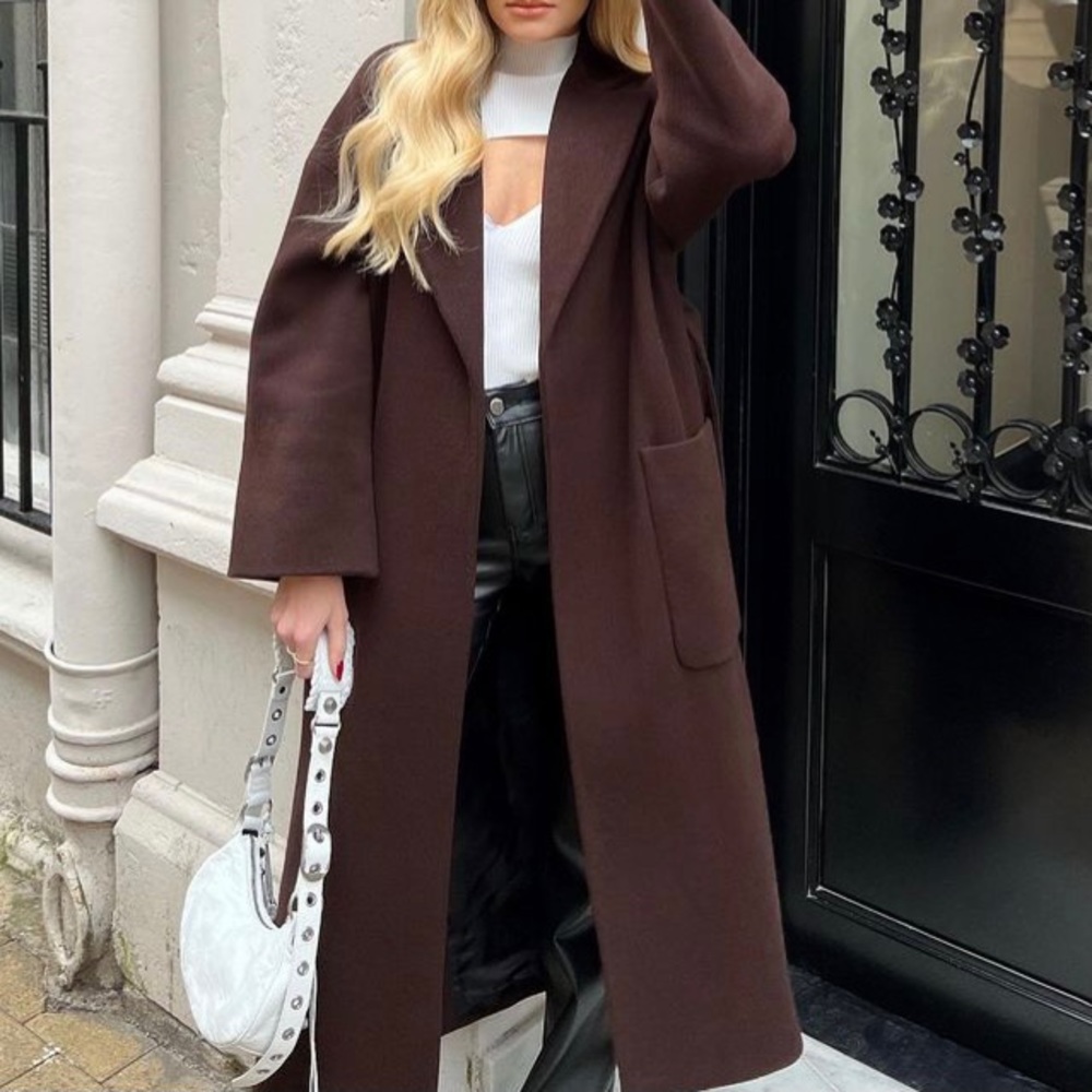 Zara wool belted coat in chocolate brown